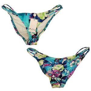 NWT A.Che Twisted Strappy Side La Rue Floral Bikini Bottoms in Positano Sz. XS